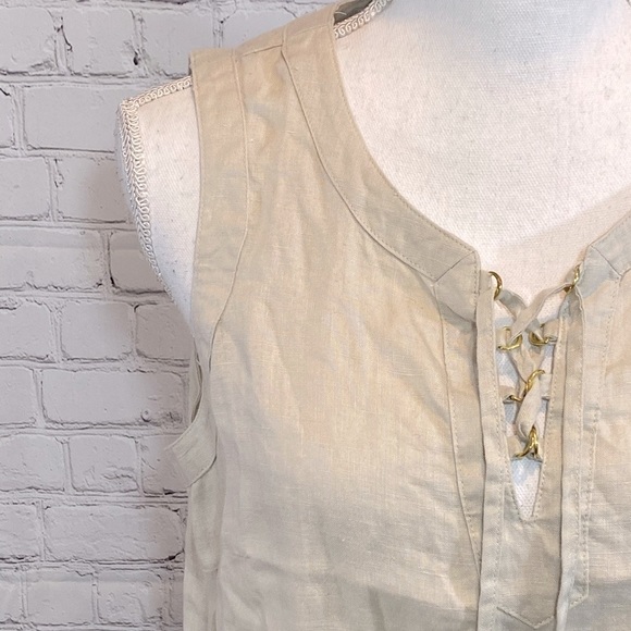 ELLEN TRACY 100% Linen Tank Top w Laced Bust Tan-Medium - Picture 2 of 4